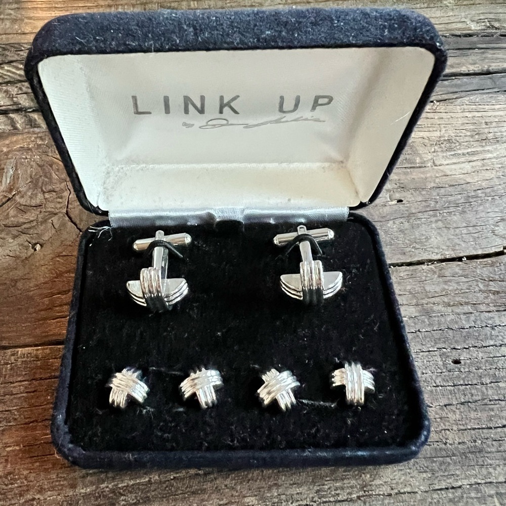 Link Up by Jan Leslie Silver Cufflinks and Stud Set NWT. Stainless steel